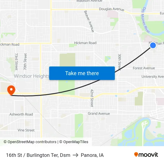 16th St / Burlington Ter, Dsm to Panora, IA map