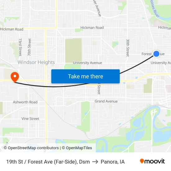 19th St / Forest Ave (Far-Side), Dsm to Panora, IA map