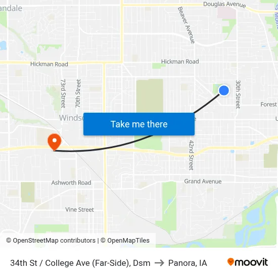 34th St / College Ave (Far-Side), Dsm to Panora, IA map