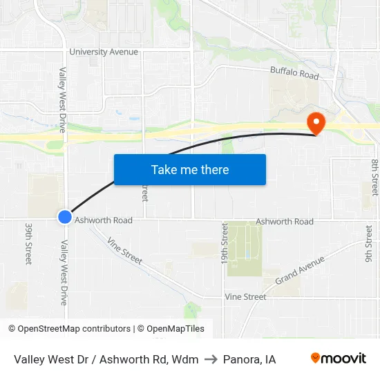 Valley West Dr / Ashworth Rd, Wdm to Panora, IA map