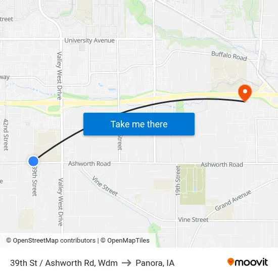 39th St / Ashworth Rd, Wdm to Panora, IA map