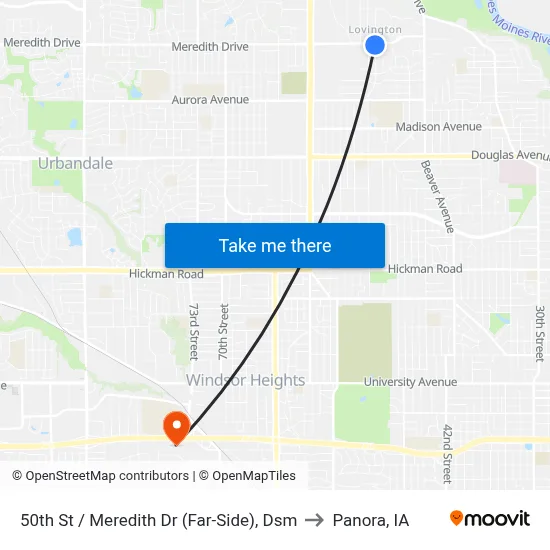 50th St / Meredith Dr (Far-Side), Dsm to Panora, IA map