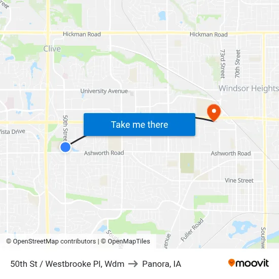 50th St / Westbrooke Pl, Wdm to Panora, IA map