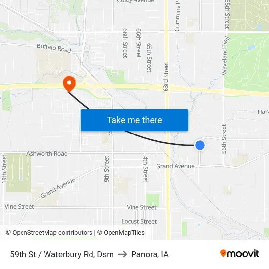 59th St / Waterbury Rd, Dsm to Panora, IA map