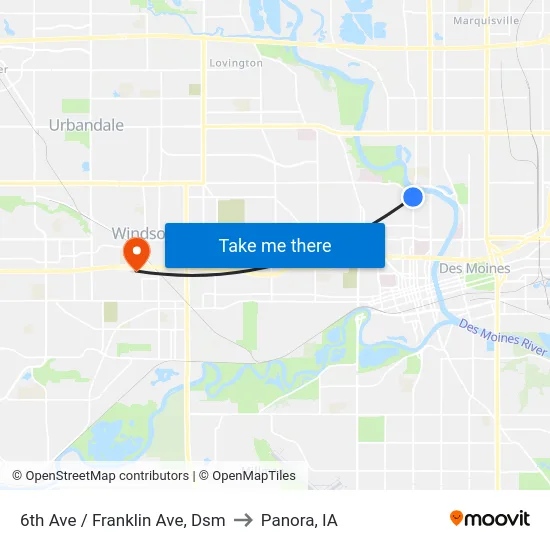 6th Ave / Franklin Ave, Dsm to Panora, IA map