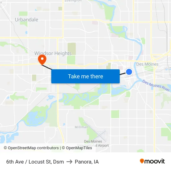 6th Ave / Locust St, Dsm to Panora, IA map