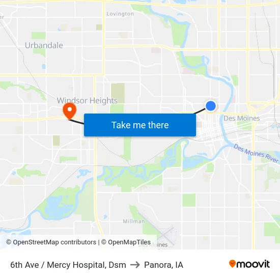6th Ave / Mercy Hospital, Dsm to Panora, IA map