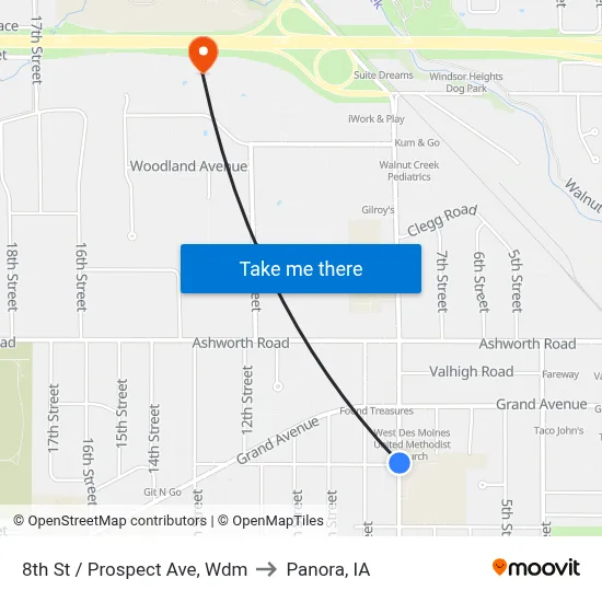 8th St / Prospect Ave, Wdm to Panora, IA map