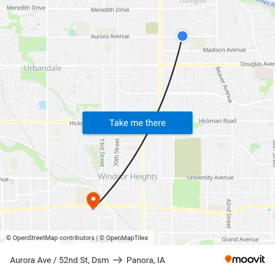 Aurora Ave / 52nd St, Dsm to Panora, IA map