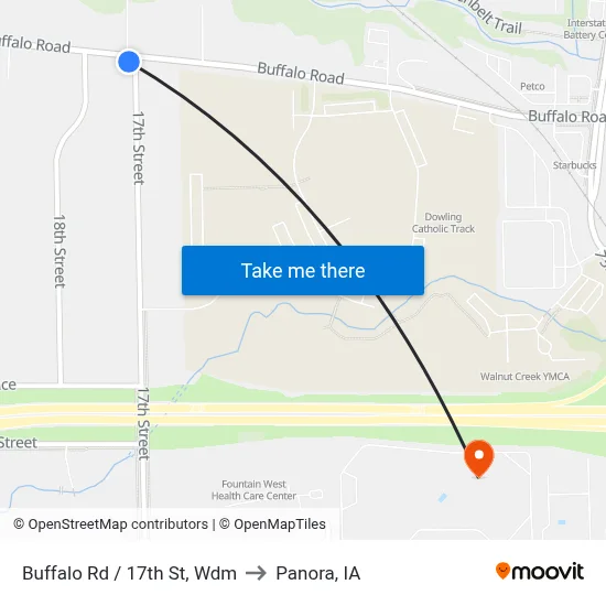 Buffalo Rd / 17th St, Wdm to Panora, IA map