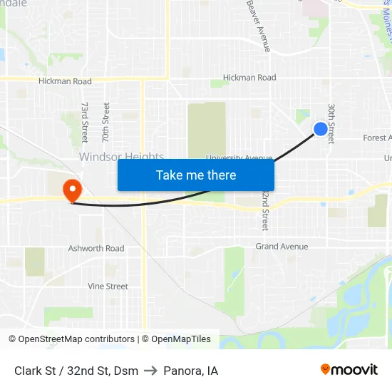 Clark St / 32nd St, Dsm to Panora, IA map