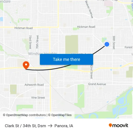 Clark St / 34th St, Dsm to Panora, IA map