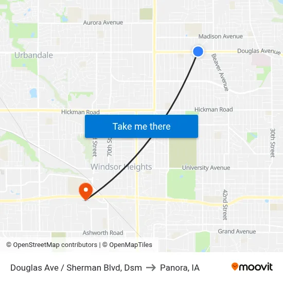 Douglas Ave / Sherman Blvd, Dsm to Panora, IA map