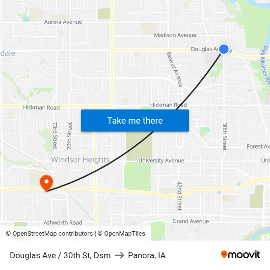 Douglas Ave / 30th St, Dsm to Panora, IA map