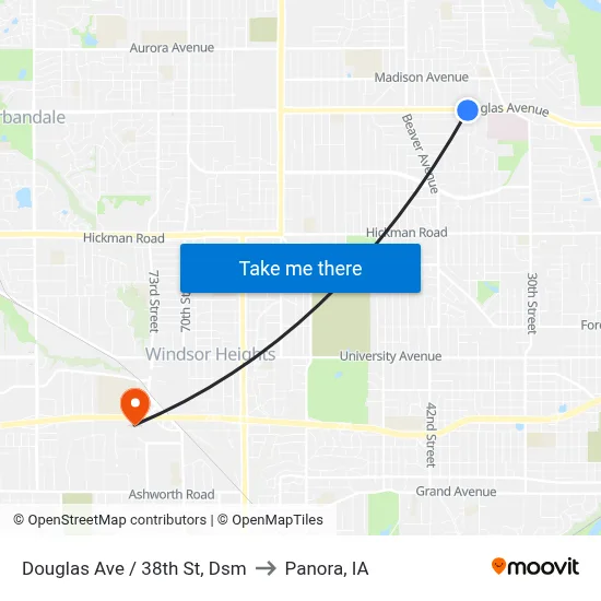Douglas Ave / 38th St, Dsm to Panora, IA map