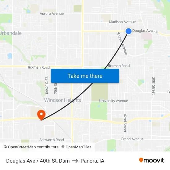 Douglas Ave / 40th St, Dsm to Panora, IA map