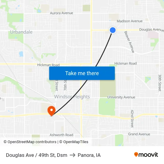 Douglas Ave / 49th St, Dsm to Panora, IA map