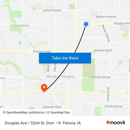 Douglas Ave / 52nd St, Dsm to Panora, IA map