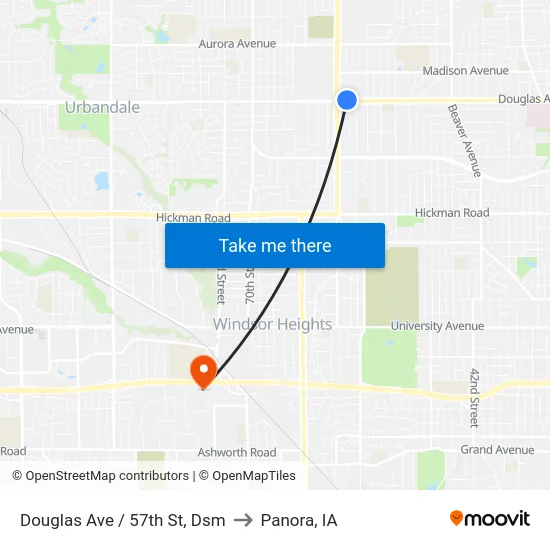 Douglas Ave / 57th St, Dsm to Panora, IA map