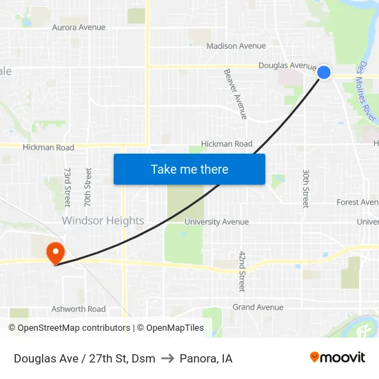 Douglas Ave / 27th St, Dsm to Panora, IA map