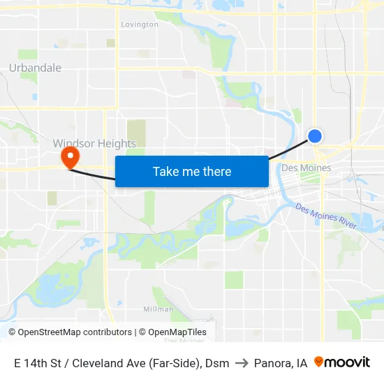 E 14th St / Cleveland Ave (Far-Side), Dsm to Panora, IA map