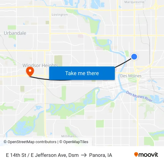 E 14th St / E Jefferson Ave, Dsm to Panora, IA map