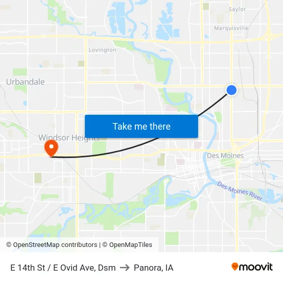 E 14th St / E Ovid Ave, Dsm to Panora, IA map