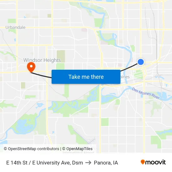 E 14th St / E University Ave, Dsm to Panora, IA map