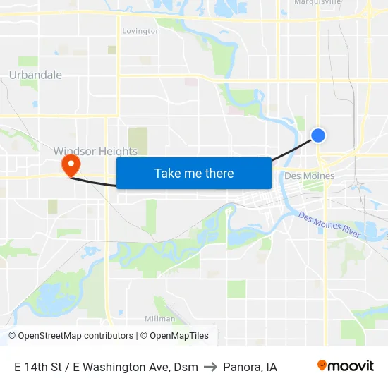 E 14th St / E Washington Ave, Dsm to Panora, IA map
