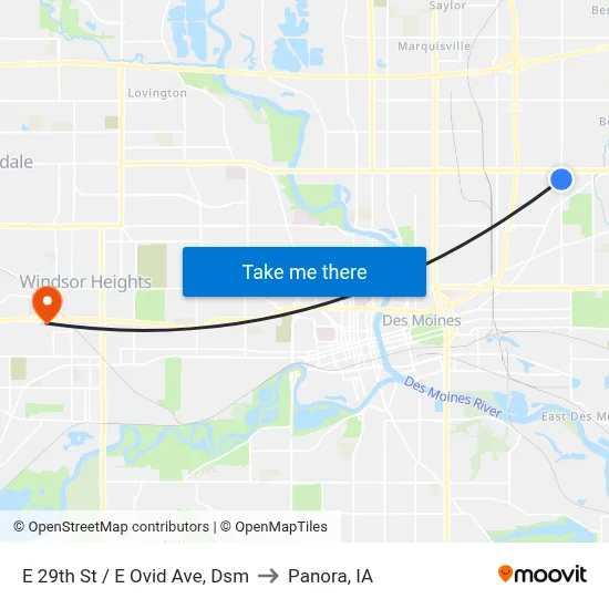 E 29th St / E Ovid Ave, Dsm to Panora, IA map