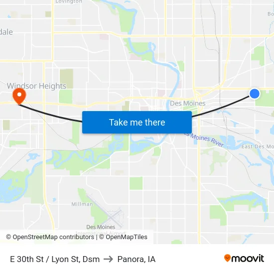 E 30th St / Lyon St, Dsm to Panora, IA map