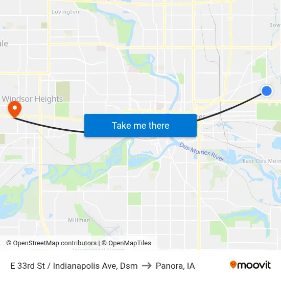 E 33rd St / Indianapolis Ave, Dsm to Panora, IA map