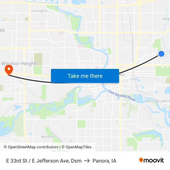 E 33rd St / E Jefferson Ave, Dsm to Panora, IA map