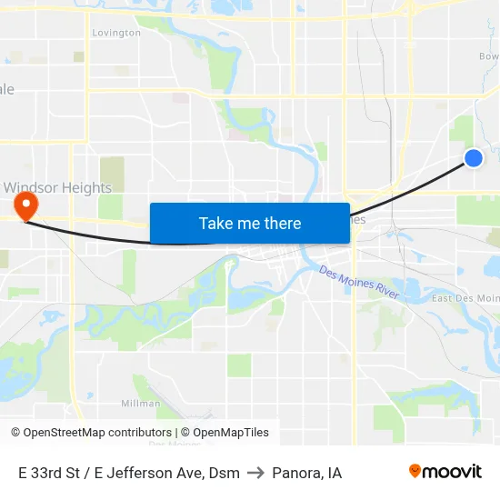 E 33rd St / E Jefferson Ave, Dsm to Panora, IA map