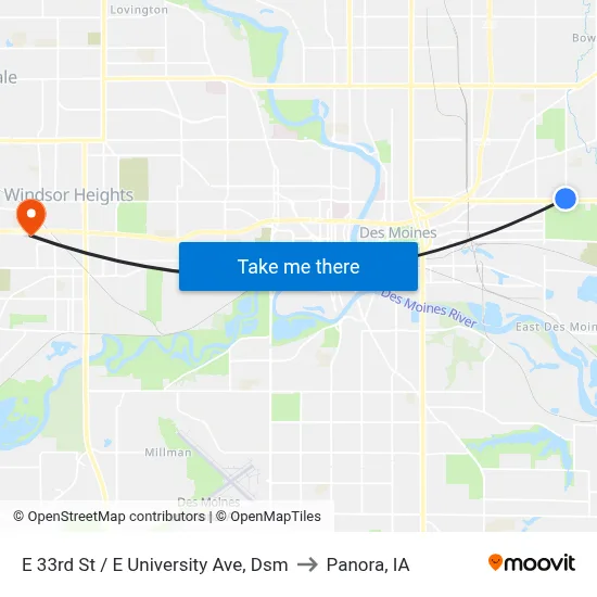 E 33rd St / E University Ave, Dsm to Panora, IA map