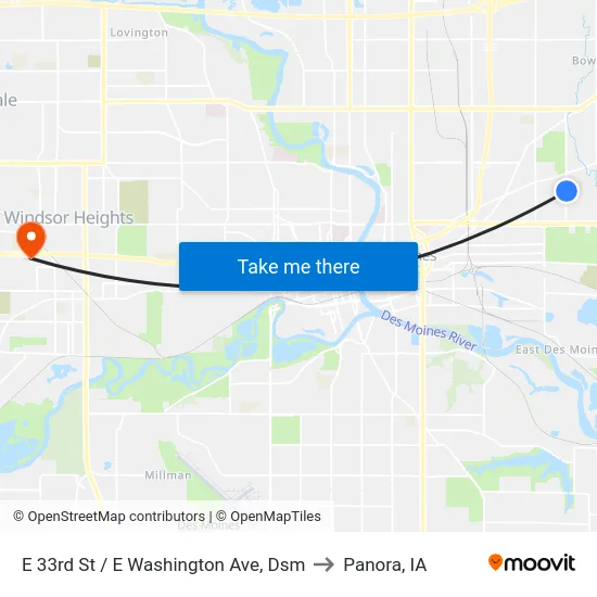 E 33rd St / E Washington Ave, Dsm to Panora, IA map