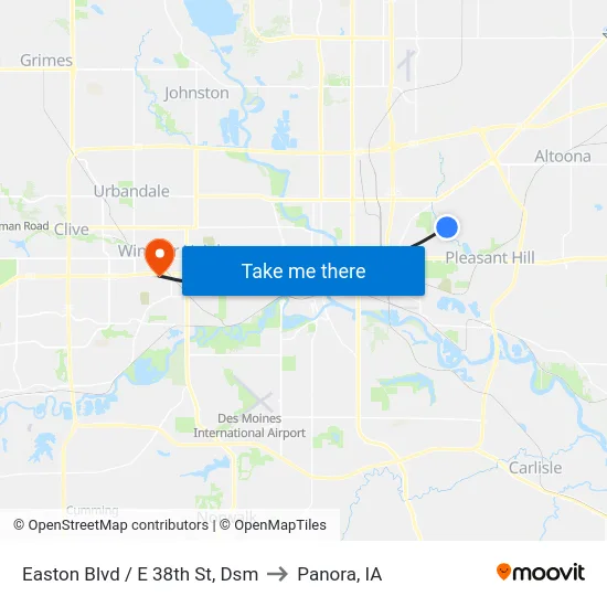 Easton Blvd / E 38th St, Dsm to Panora, IA map