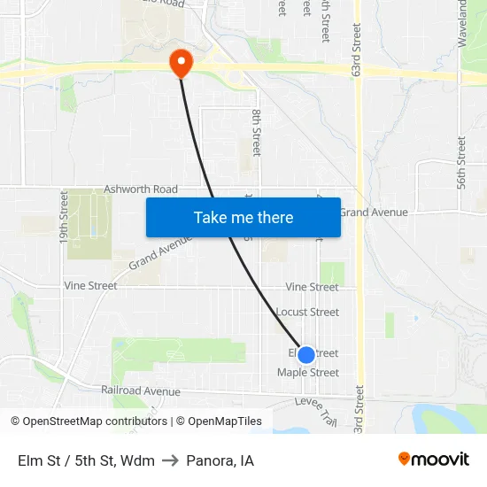 Elm St / 5th St, Wdm to Panora, IA map