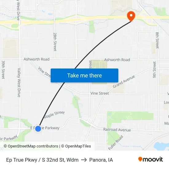 Ep True Pkwy / S 32nd St, Wdm to Panora, IA map