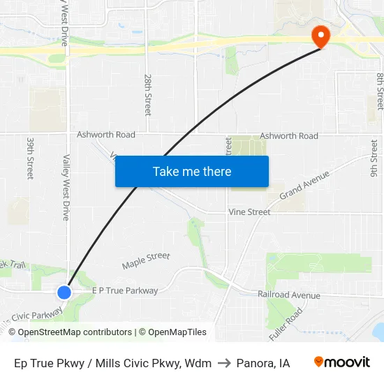 Ep True Pkwy / Mills Civic Pkwy, Wdm to Panora, IA map
