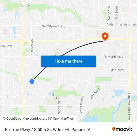 Ep True Pkwy / S 50th St, Wdm to Panora, IA map