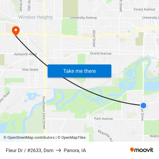 Fleur Dr / #2633, Dsm to Panora, IA map