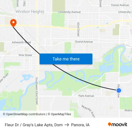 Fleur Dr / Gray's Lake Apts, Dsm to Panora, IA map
