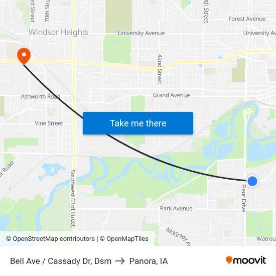 Bell Ave / Cassady Dr, Dsm to Panora, IA map