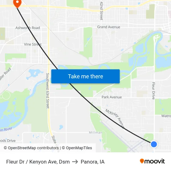Fleur Dr / Kenyon Ave, Dsm to Panora, IA map