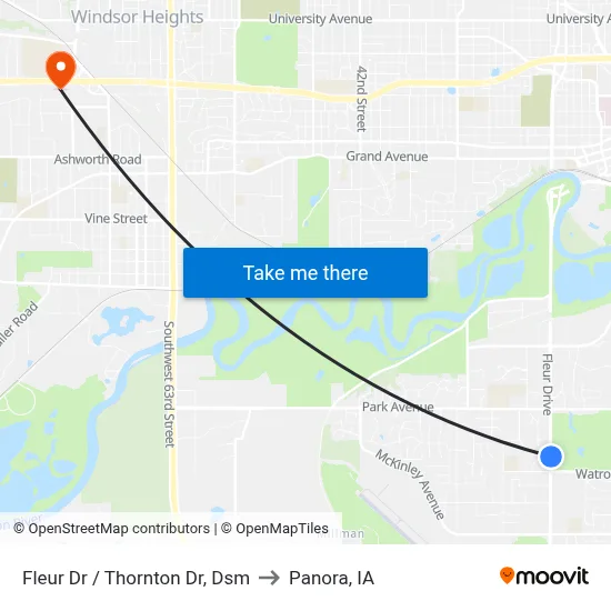 Fleur Dr / Thornton Dr, Dsm to Panora, IA map