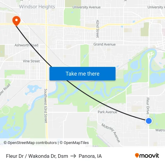 Fleur Dr / Wakonda Dr, Dsm to Panora, IA map