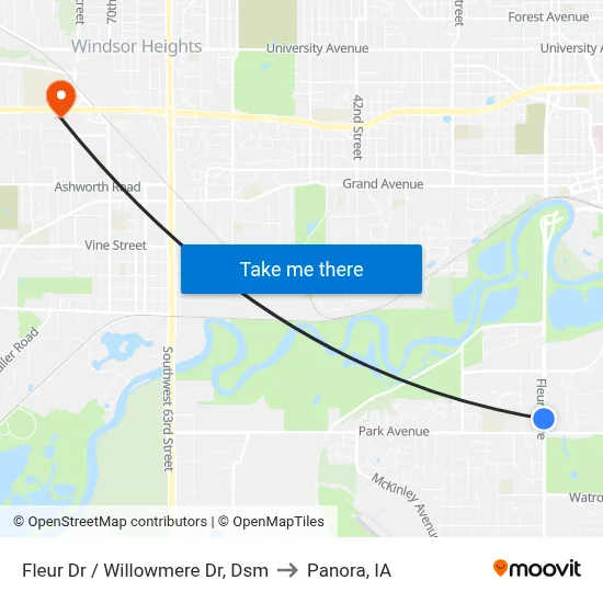 Fleur Dr / Willowmere Dr, Dsm to Panora, IA map