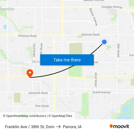 Franklin Ave / 38th St, Dsm to Panora, IA map