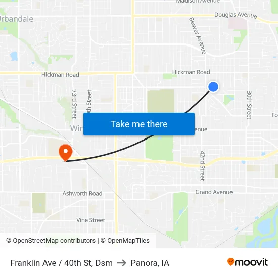 Franklin Ave / 40th St, Dsm to Panora, IA map